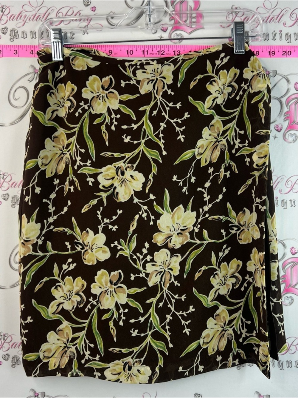 Part two skirt y2k flowers Brown Floral Midi Skirt with Yellow & Green Blooms